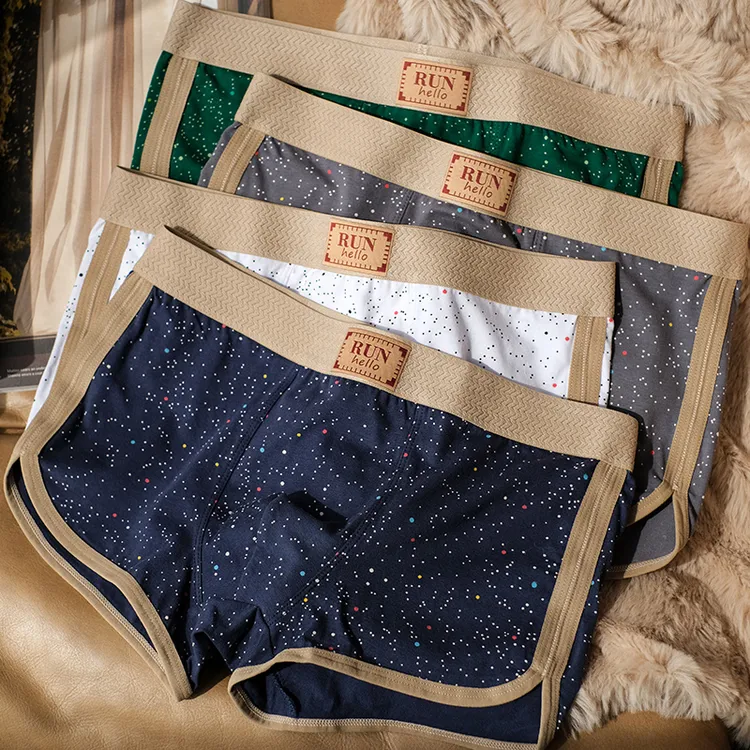 新款满天星男士纯棉内裤中腰透气时尚内裤四角裤男生短裤运动潮流