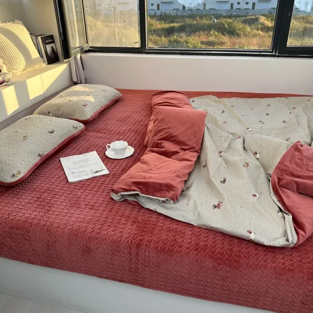 婴儿绒床盖酵素高温沙洗床盖豆豆被