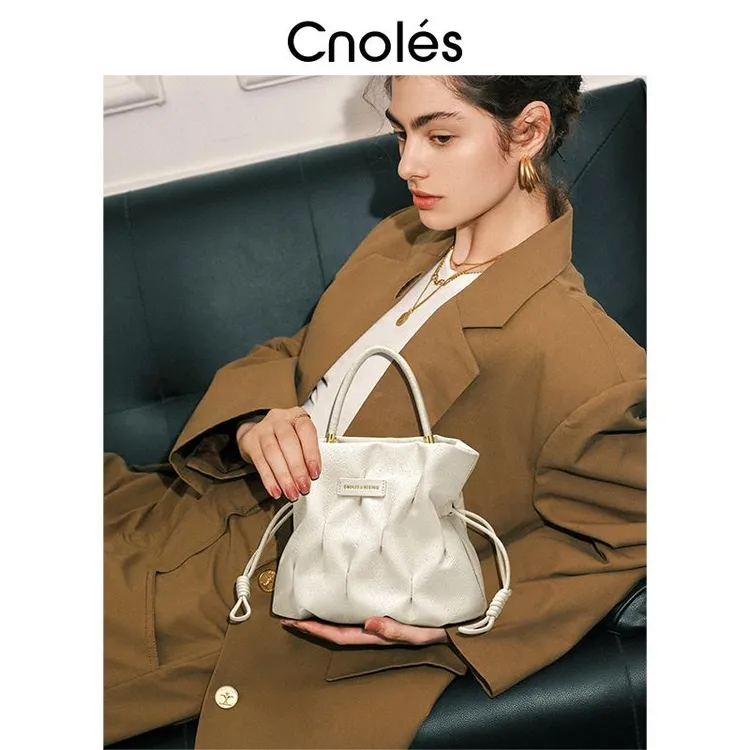 Cnoles蔻一鸟巢福袋包褶皱手提包包女抽绳百搭高级感单肩斜挎包女