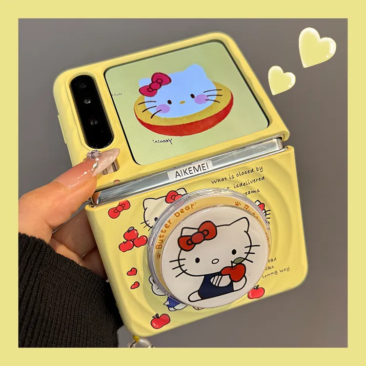 适用华为puraX折叠屏手机壳可爱卡通pocket2苹果蛋糕kt猫磁吸支架