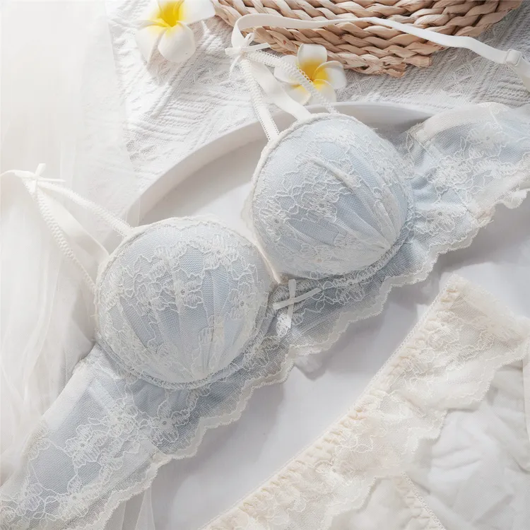 内衣女薄款小胸聚拢无钢圈文胸收副乳放下垂上托性感蕾丝刺绣胸罩