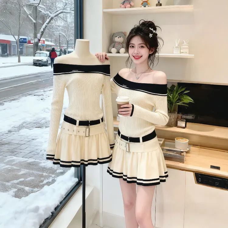 纯欲风精致裙子2025新款女大女主气场穿搭一字肩领气质款连衣裙