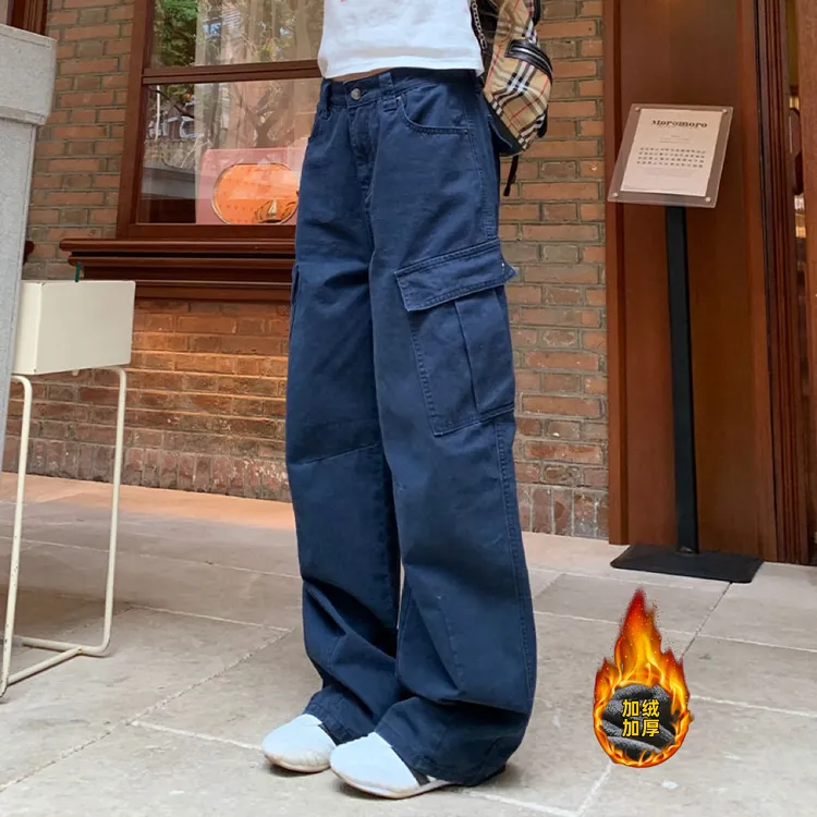 NOMIO秋冬美式复古工装裤藏青色直筒宽松百搭休闲裤男女显瘦裤子
