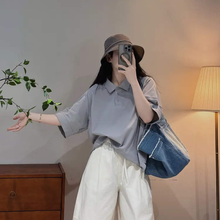 今婷polo衫女款短袖夏季翻领正版韩版宽松有领t恤薄上衣H25101328