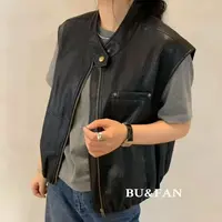 【丽鑫】11008 韩版立领拉链PU皮马甲