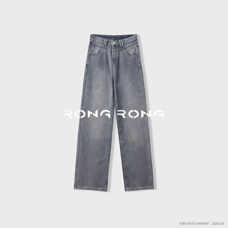 溶溶T【怀旧蓝幽】RONGRONG 复古轻奢内里加绒显瘦牛仔裤H804050517