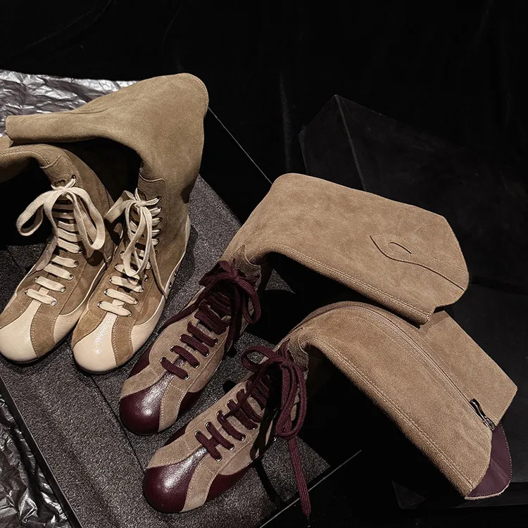 【指念】英伦风秋冬平底系带休闲保暖女鞋高帮百搭韩版长靴复古