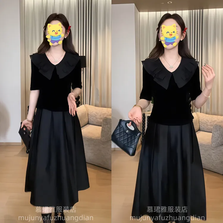 时尚百搭黑色上衣女2025年秋季新款修身显瘦气质