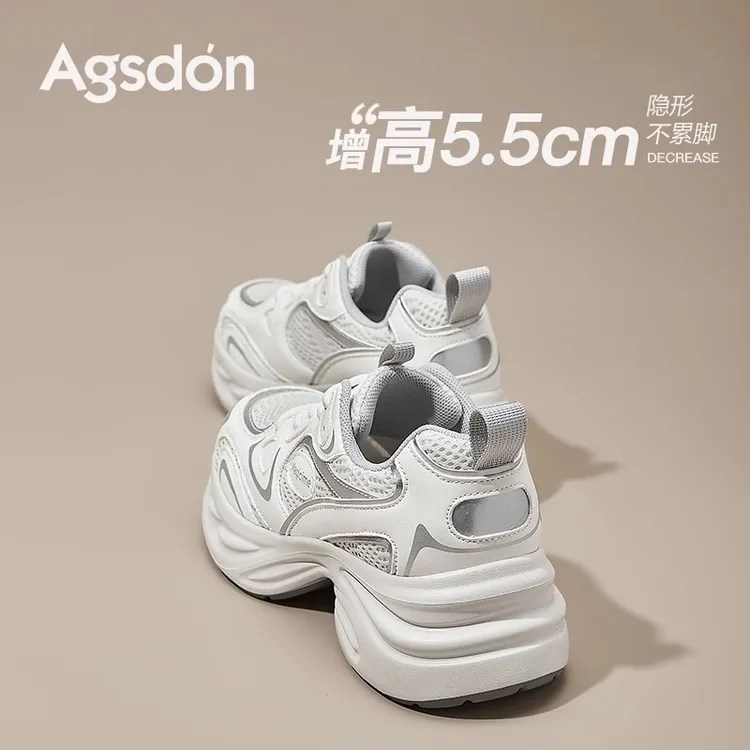 奥古狮登厚底老爹鞋女2025新款夏季网面透气小白鞋休闲运动鞋H