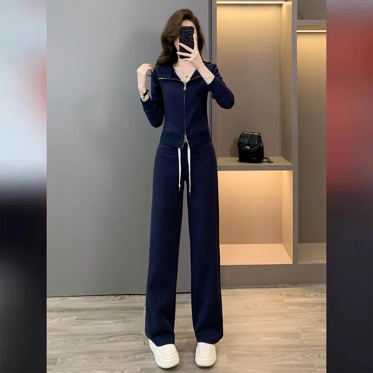 休闲风时尚套装卫衣开衫高级感气质时尚显瘦上衣春秋长袖阔腿裤潮