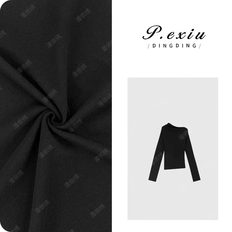 PanYiXiu/潘依绣100%棉法式不对称斜领一字肩长袖T恤 W-61497