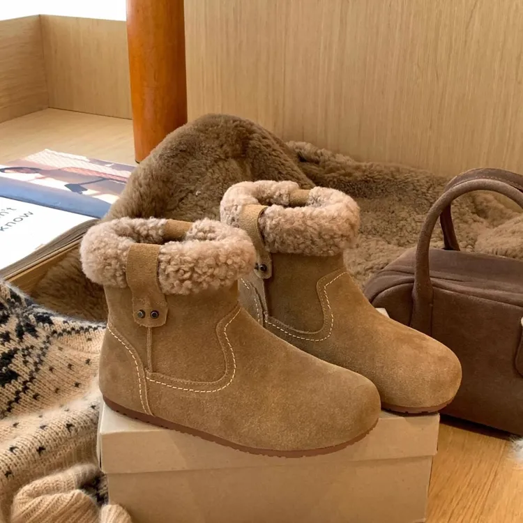 自留版~加绒勃肯靴女冬季羊羔毛平底短靴皮毛一体保暖防滑雪地靴