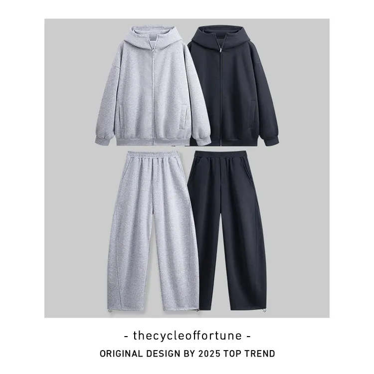 【AIR空气】大码重磅廓形立体连帽卫衣弯刀卫裤慵懒休闲套装TZ001