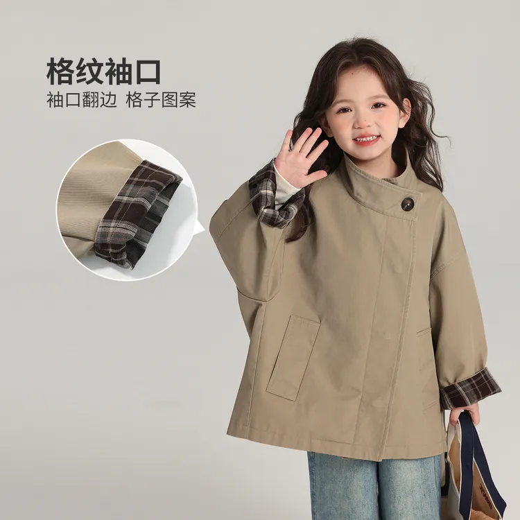 儿童衣服秋装女童上衣2025新款儿童春秋休闲复古风衣外套中长款