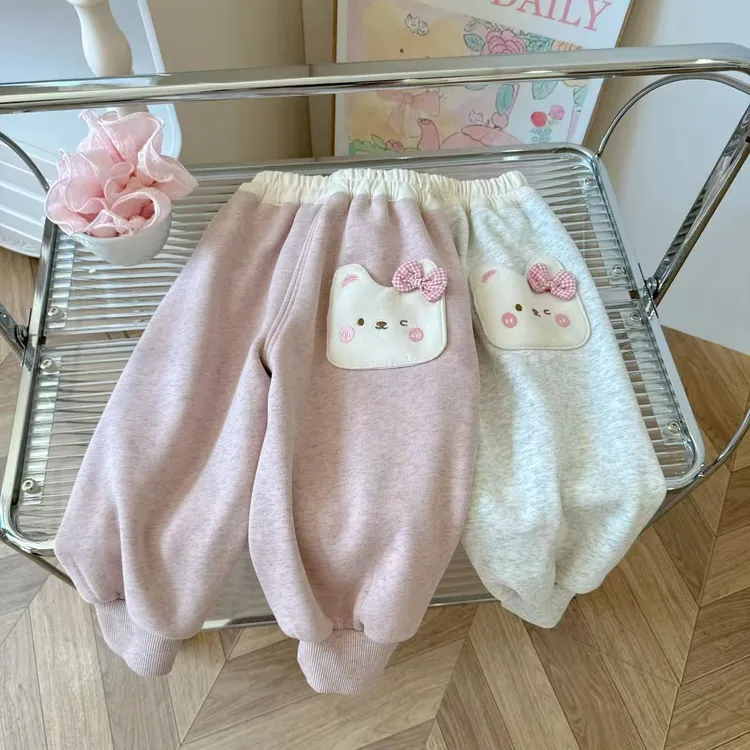 【鹿小冉】韩版女童可爱加绒卫裤儿童百搭休闲一体绒裤子6027