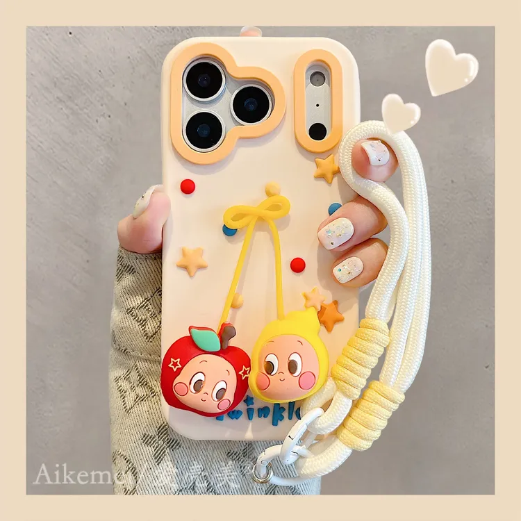 适用苹果17promax手机壳彩色波点iPhone16promax立体樱桃星星小人