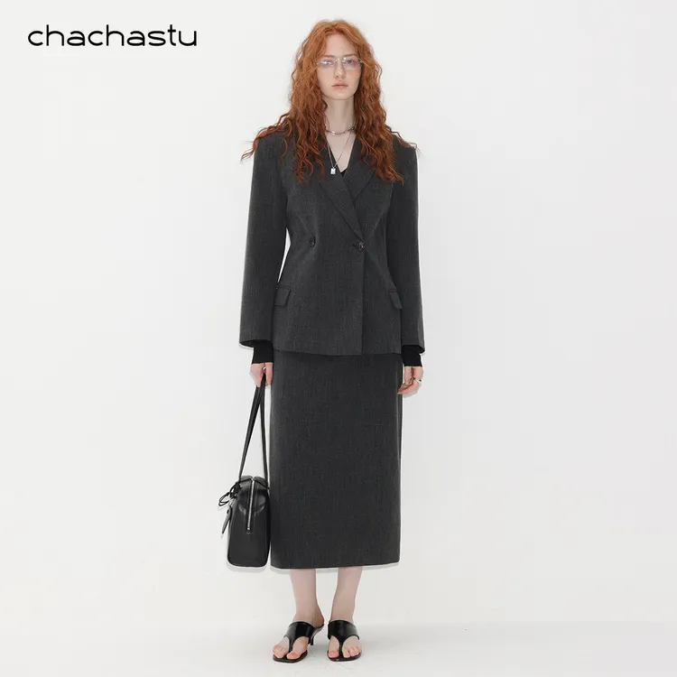 CHACHASTUCHACHASTU 老钱风双扣西装套装K16