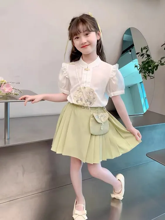 （主图款，可直接拍）高品质儿童夏季刺绣套装裙三件套   带包包