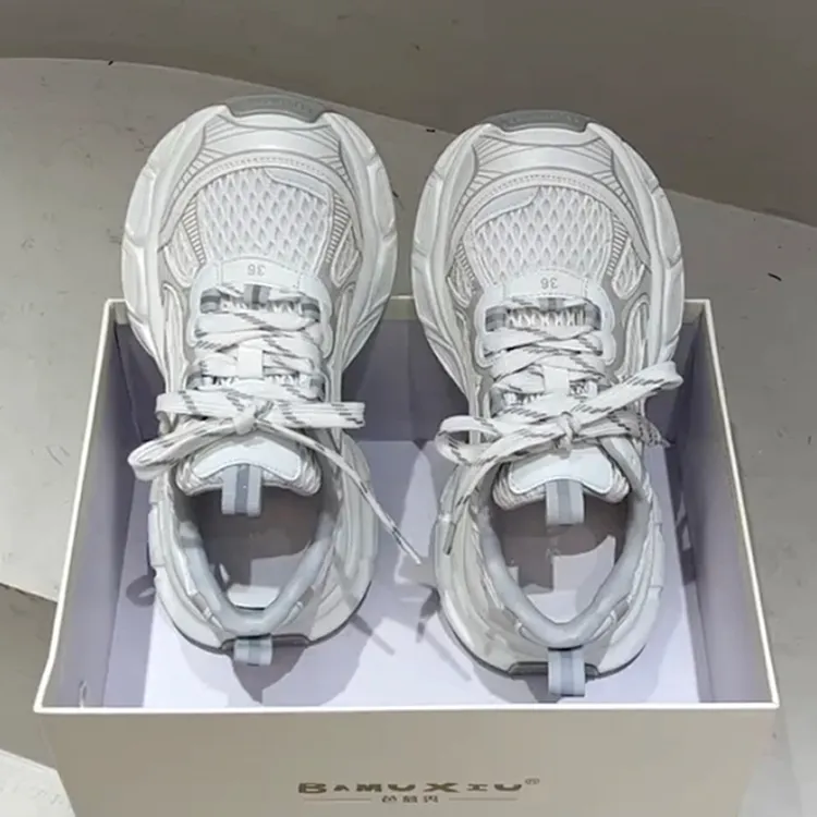 2025春夏爆款时尚超轻厚底网面运动休闲鞋超火百搭巴黎老爹鞋女款