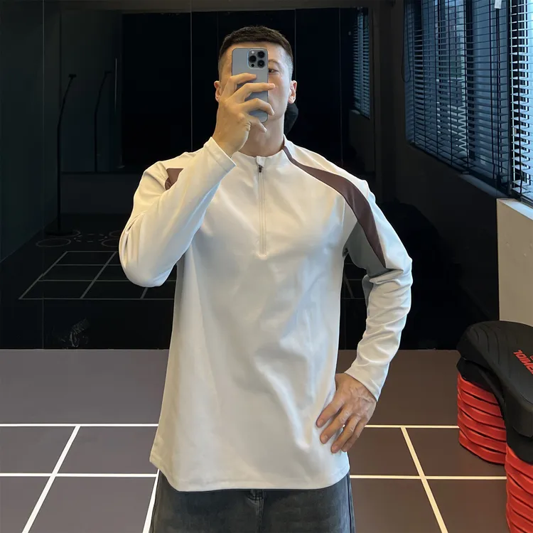 IRONTRAP撞色拼接半拉链长袖T恤男抑菌速干打底上衣健身衣服秋冬