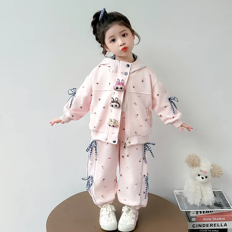 女童套装秋季2025新款儿童卡通韩版开衫两件套女宝春秋运动衣服