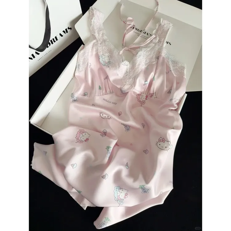 【纯欲kitty】可爱凯蒂猫冰丝吊带短裤睡衣女春夏性感套装家居服