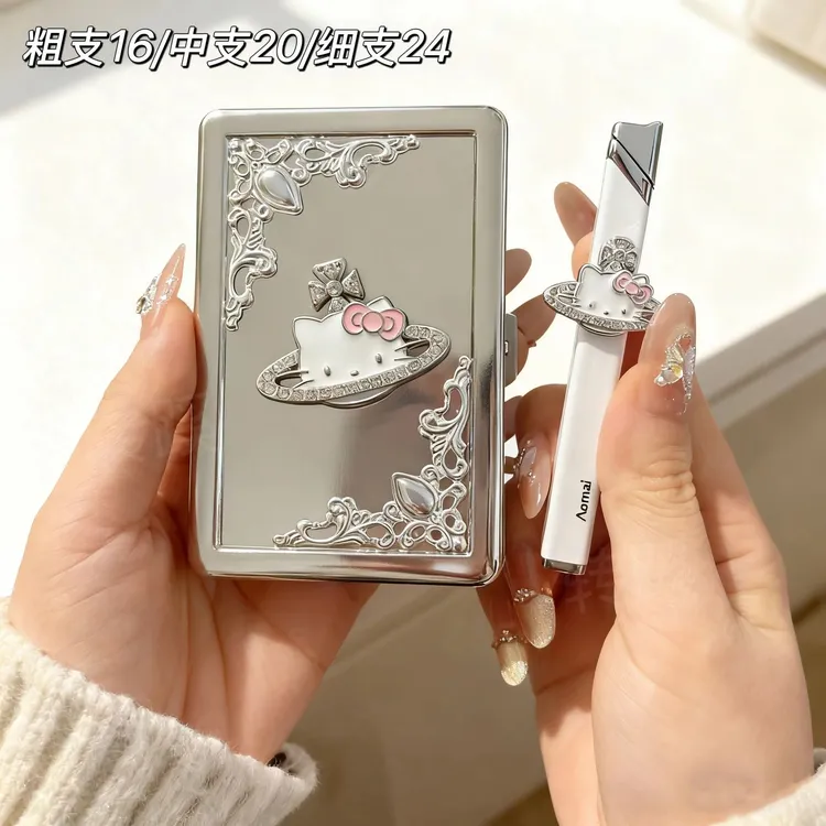 网红手作绝美烟盒凯蒂猫充气打火机小巧高颜值创意送男女友礼物