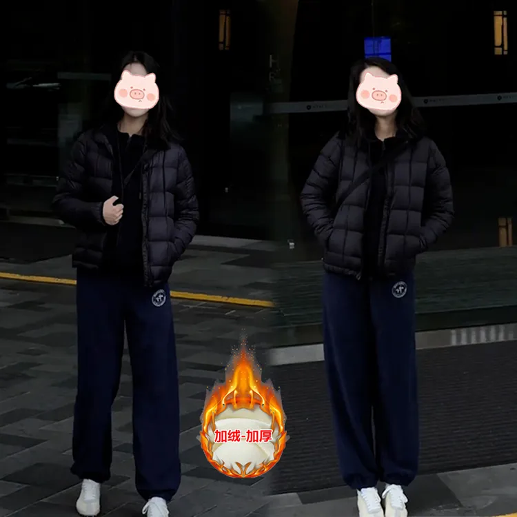 2025年冬季新款穿搭一整套排骨棉服外套搭配显瘦加绒休闲裤两件套