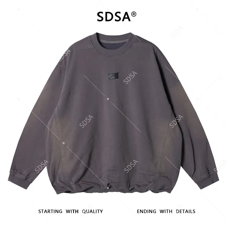 SDSA男士秋冬新款痞帅男装压线扎染做旧圆领卫衣胸前标设计百搭潮
