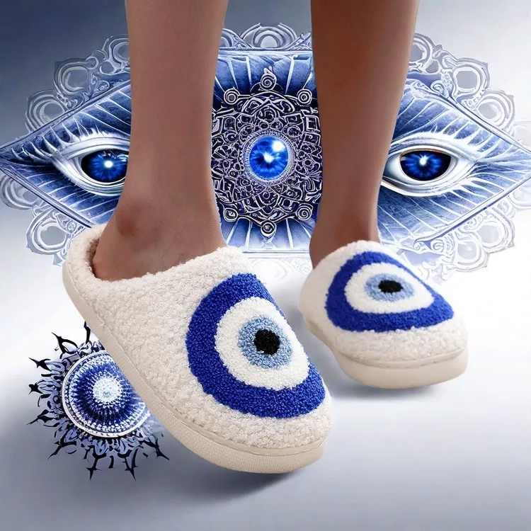 20252025亚马逊时尚恶魔之眼棉拖鞋vil yes男女冬季舒适毛毛拖鞋