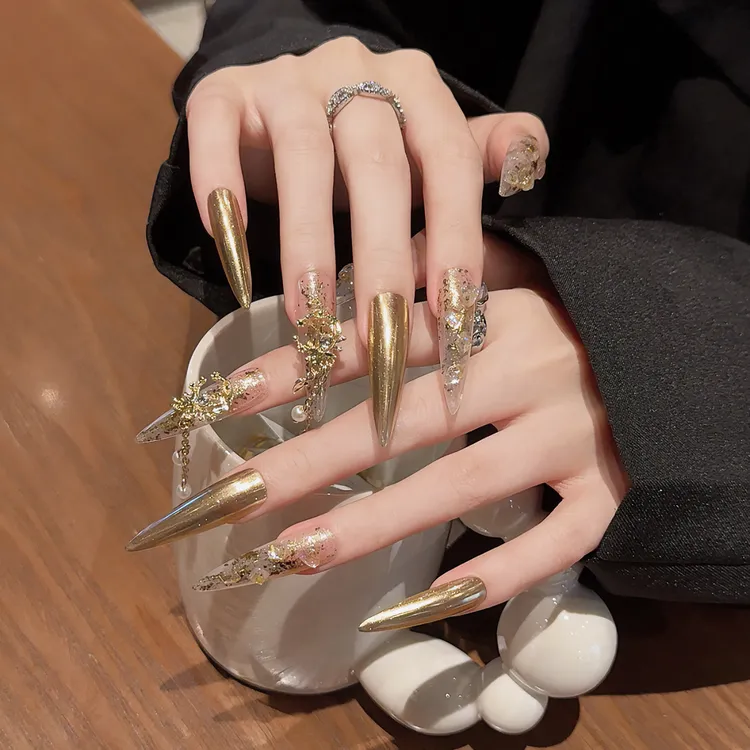 金色洛可可 美甲穿戴甲立体浮雕天使纯手工宫廷奢华重工原创设计