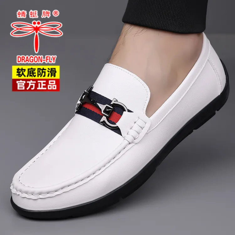 蜻蜓牌豆豆鞋男夏季透气休闲鞋一脚蹬皮鞋驾车鞋英伦男士小白单鞋