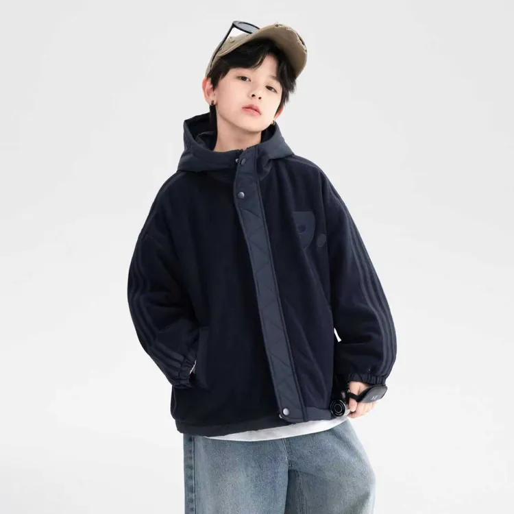 男童秋冬韩范摇粒绒拼接夹棉外套2025新款青少年儿童加厚棉服6019