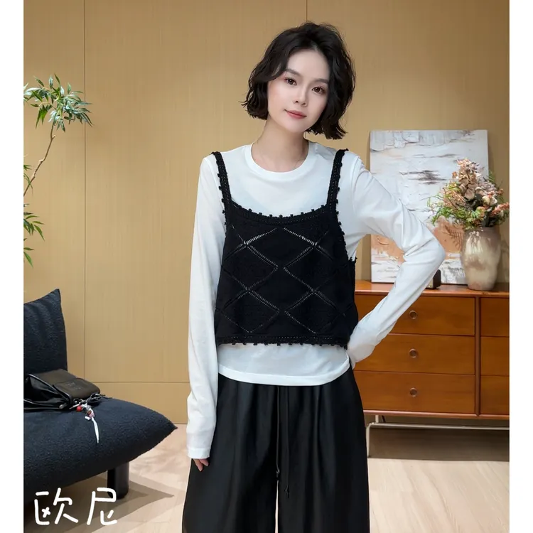 欧尼私服 2025早秋新款叠穿针织吊带上衣打底衫两件套2508C4201