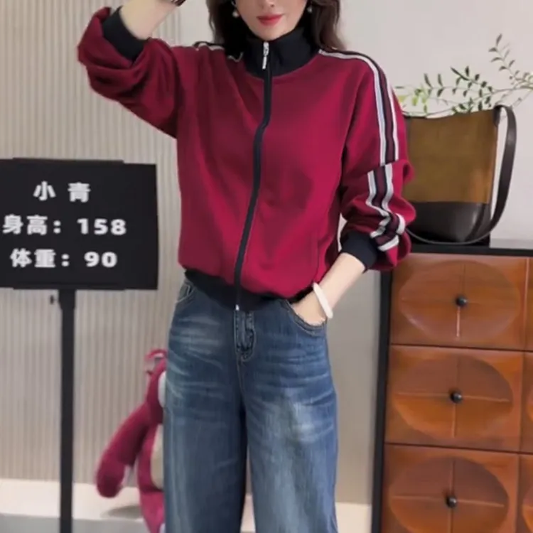 大码女装短外套女2025年秋季新款高腰显瘦百搭立领拉链开衫上衣