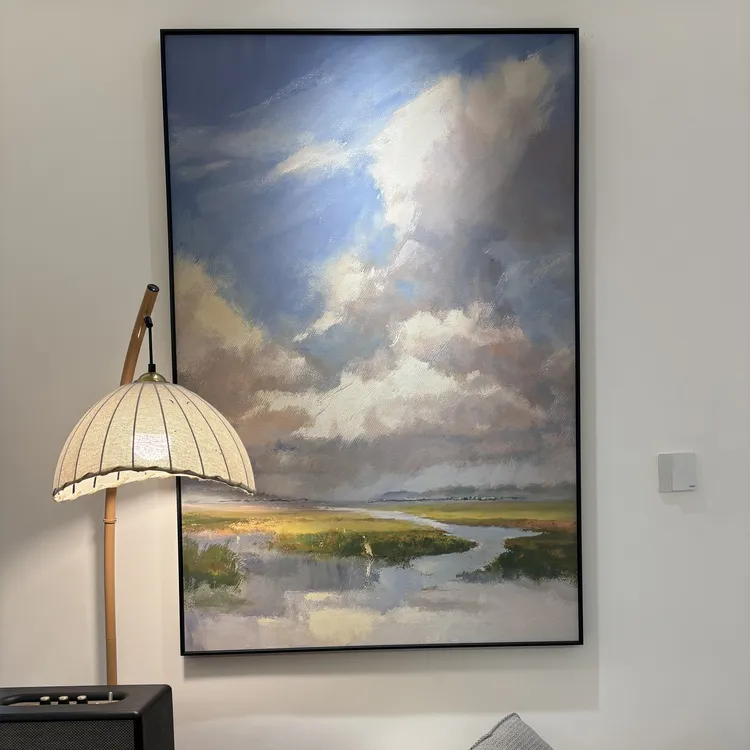 【贺小猫专属】蓝色大海风景入户玄关装饰画蓝天白云客厅沙发落地画