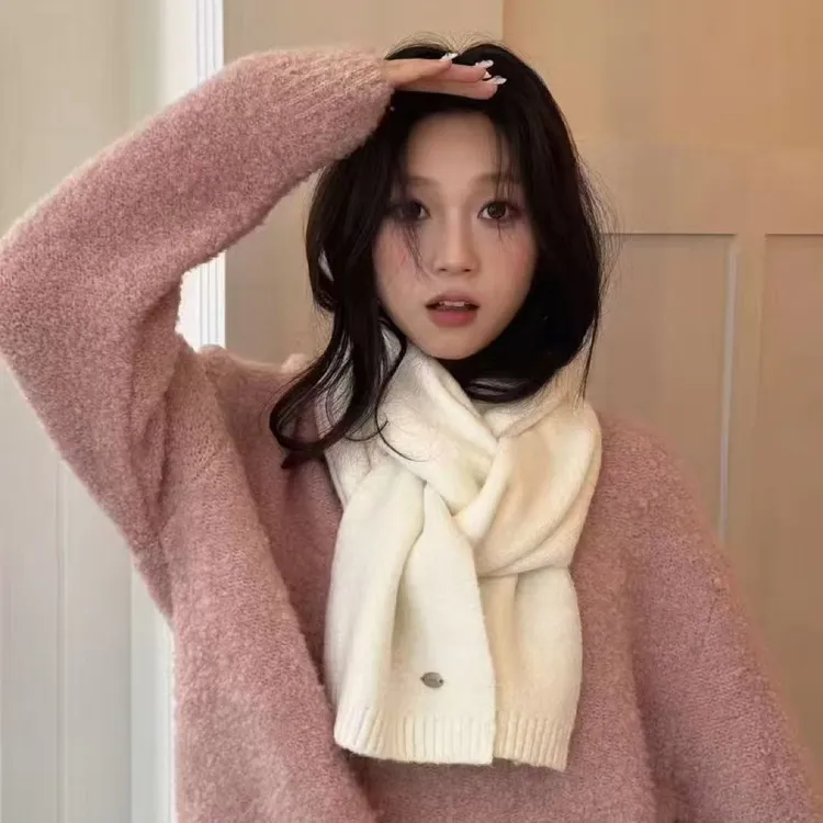 高端出口羊毛混纺围巾女秋冬小众高级感百搭保暖针织围脖护颈ins