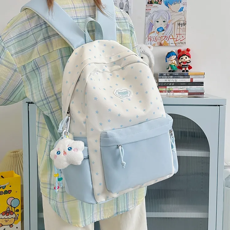 书包初中生女生ins风小众蓝色韩系大容量肩包高中双肩包高颜值女