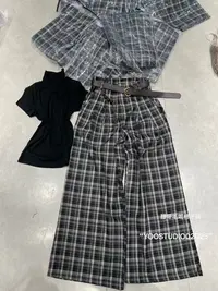 Coriander香菜休闲阔腿格子裤686687