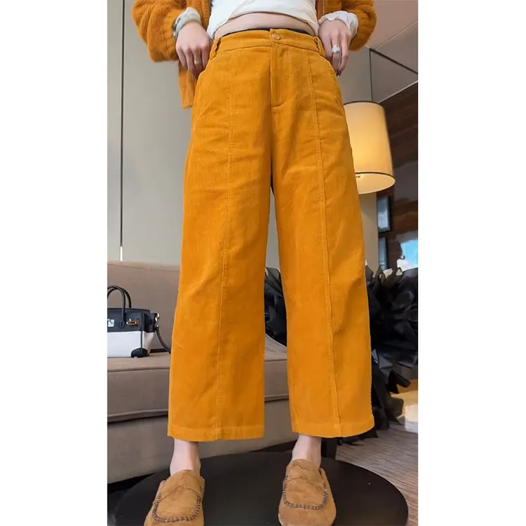 萱贝纯复古百搭显瘦直筒休闲裤女2025秋季新款时尚坑条九分阔腿裤
