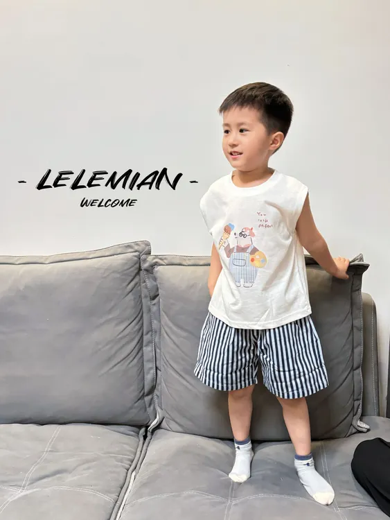 男童套头卡通婴儿洋气运动套装条纹清爽夏季背心男宝韩版坎肩短裤