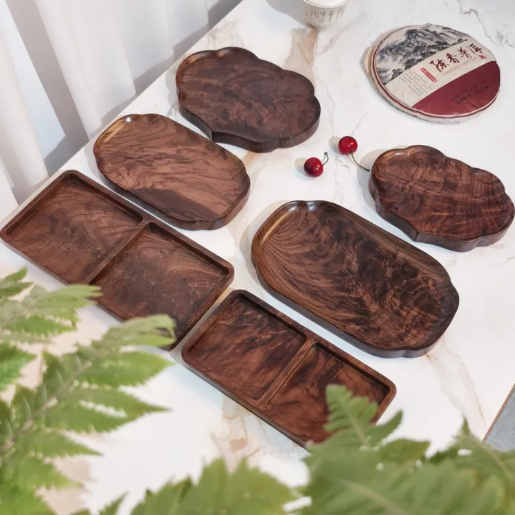 黑胡桃木凤尾纹金瘤纹水波纹雕刻茶盘托盘干果盘/直播间一物一拍