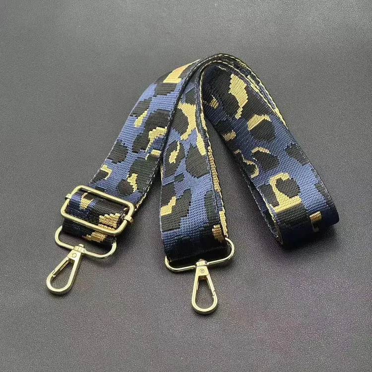 3.8公分深蓝底豹纹图案设计款包包替换带金扣点缀实物比图片好看