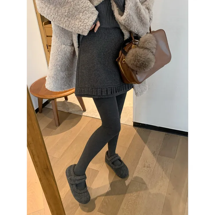 灰色毛呢半身裙女大码胖mm2025秋冬季新款超好看设计感A字短裙子