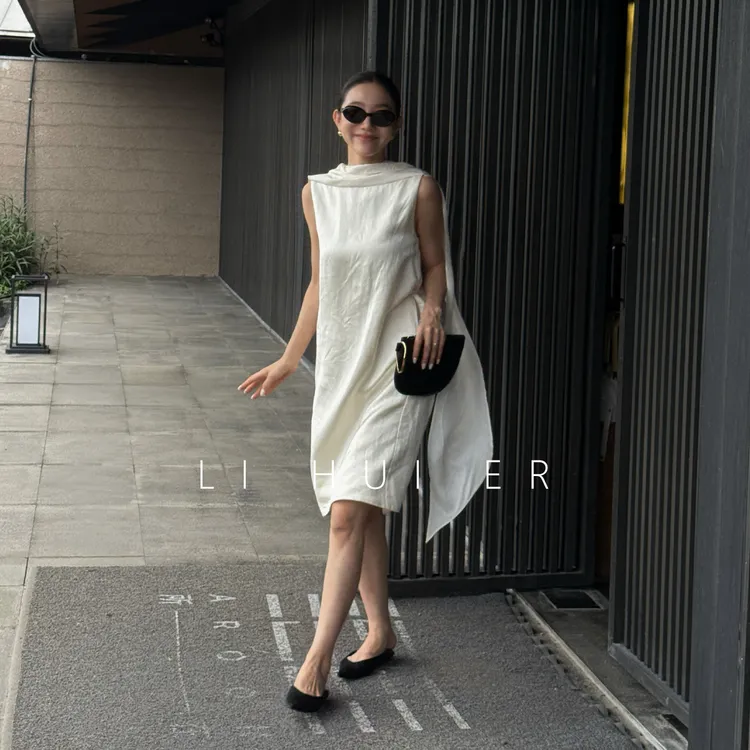 LiHuiEr李慧儿【邂逅南法】2025显瘦高级设计小众米白连衣裙HNL685