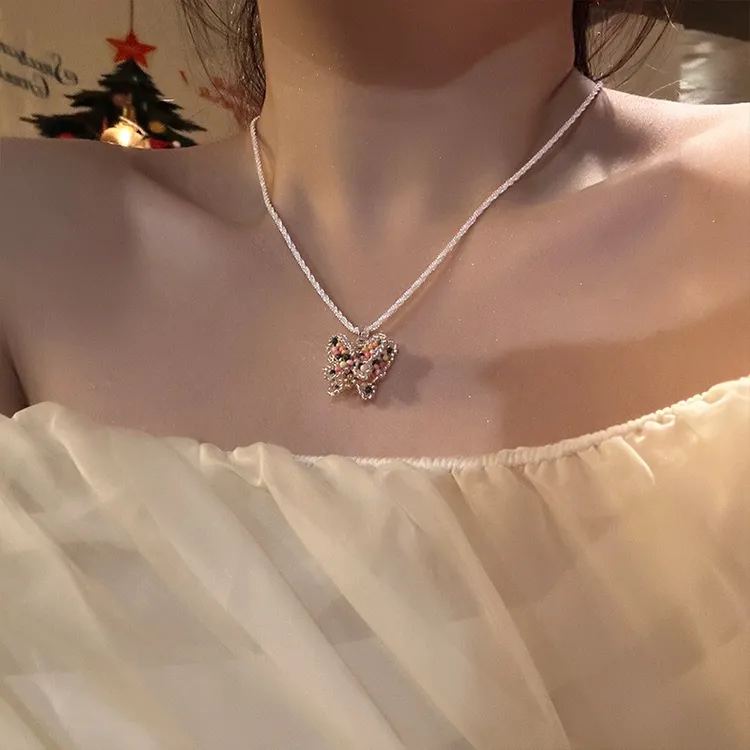 oushipei/欧诗佩 铜合金亚克力项链 甜美春夏彩色串珠蝴蝶项链女
