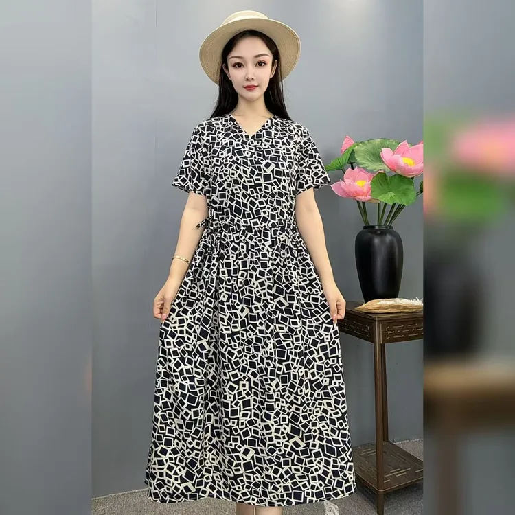 【回馈粉丝】新款棉绸连衣裙夏季薄款宽松短袖显瘦遮肚收腰