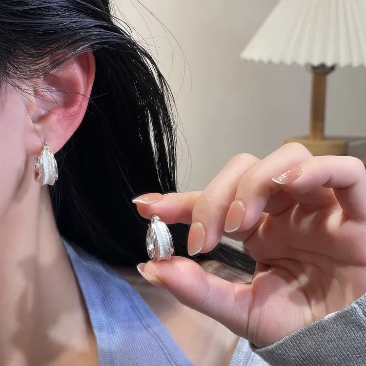 【澄意饰品】褶皱不规则质感双层耳扣气质时尚百搭法式小众-1010