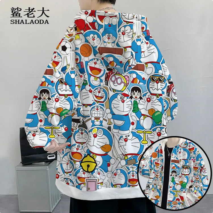 2025新款卫衣外套男哆啦A梦卡通印花连帽开衫oversize二次元上衣