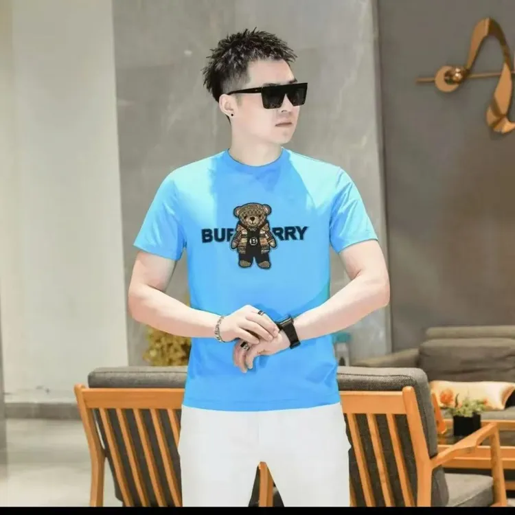 夏季新品男士潮牌高端蓝色圆领短袖薄款T恤休闲上衣T恤刺绣F668
